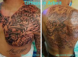 Tattoos in Arbeit mit Tiger und Drache